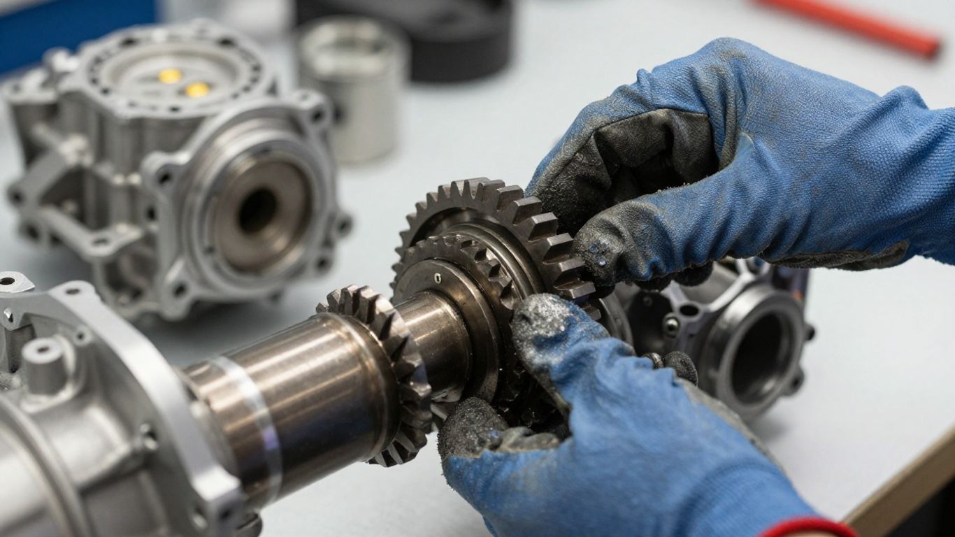A skilled mechanic examining a recovered vehicle transmission