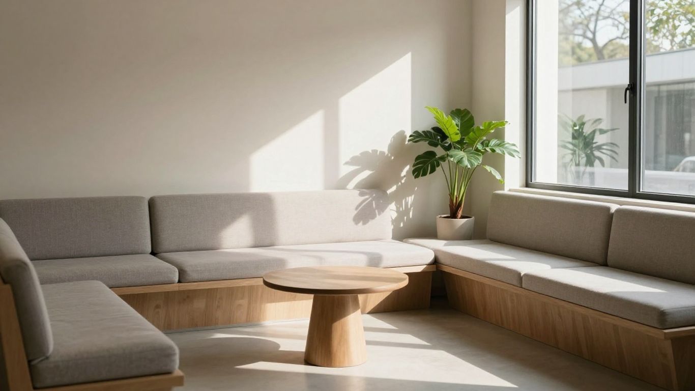 Calm waiting room for a psychiatric appointment.