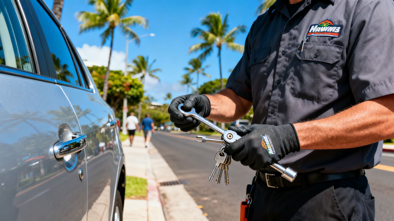 Professional locksmith arriving in a service van