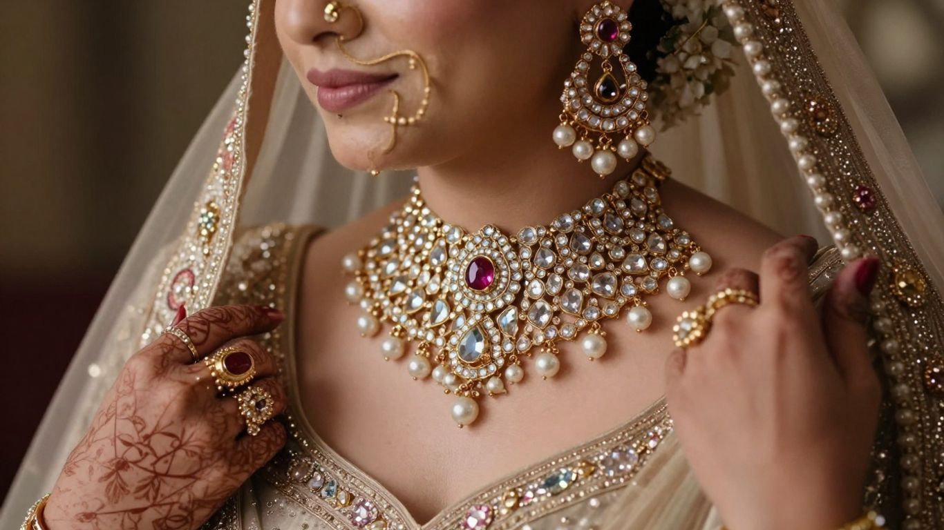 Bride wearing traditional Indian bridal jewellery set.