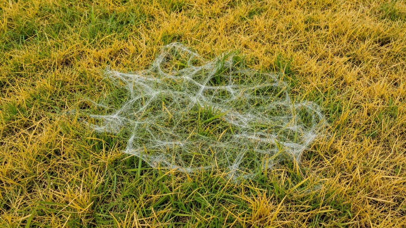 Gelber Rasen mit Pilzbefall im Garten