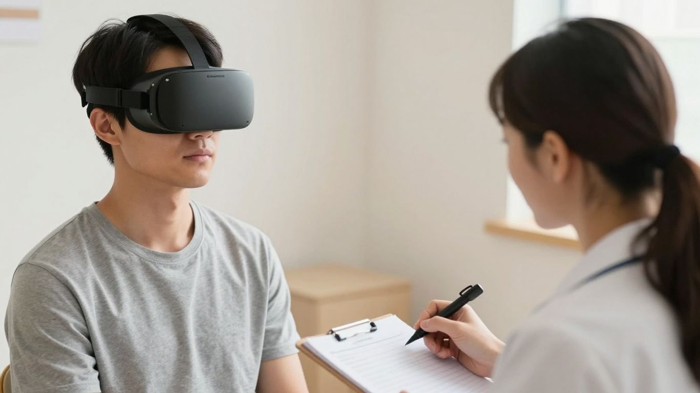Terapeuta acompanhando paciente em ambiente virtual