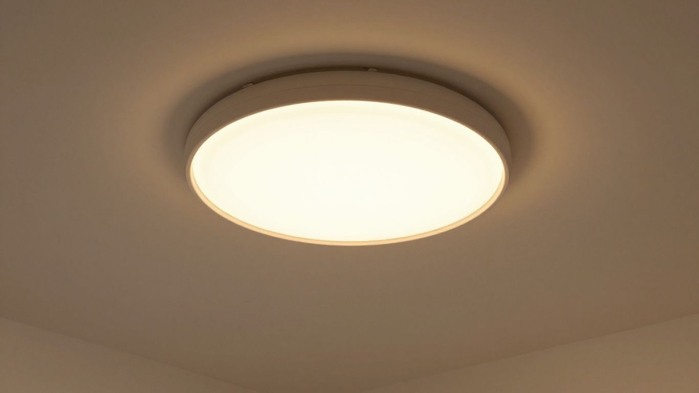Battery operated ceiling light illuminating a room