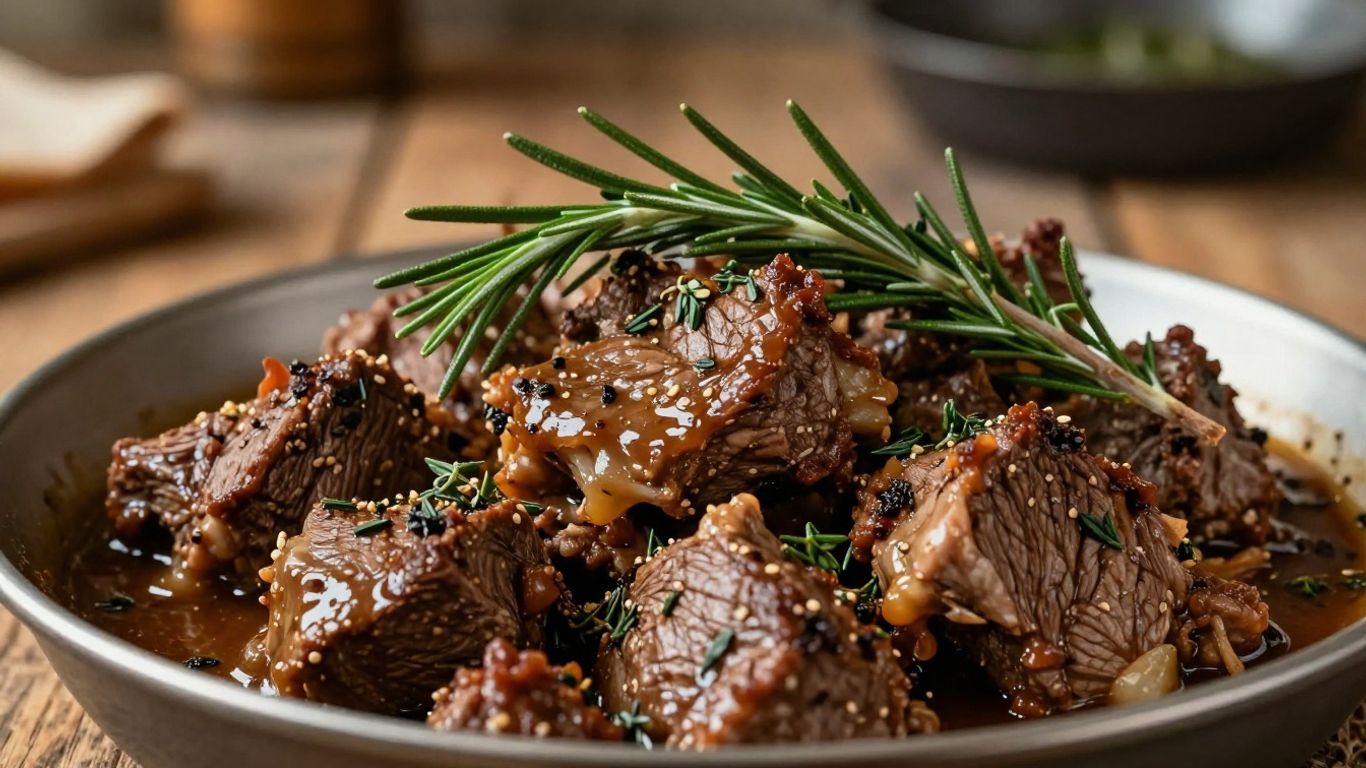 Prato rústico italiano com carne de cabrito suculenta.