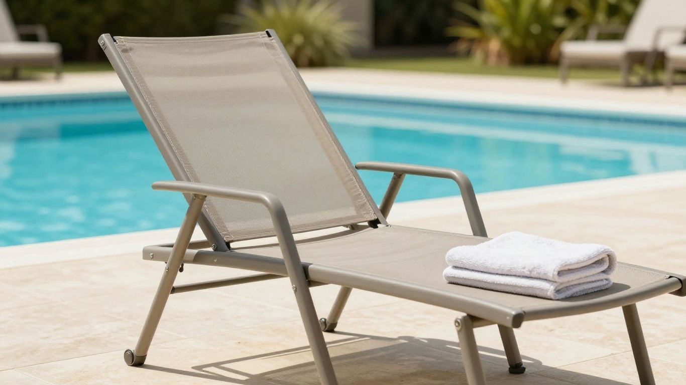 Close view of a lounger frame and outdoor mesh