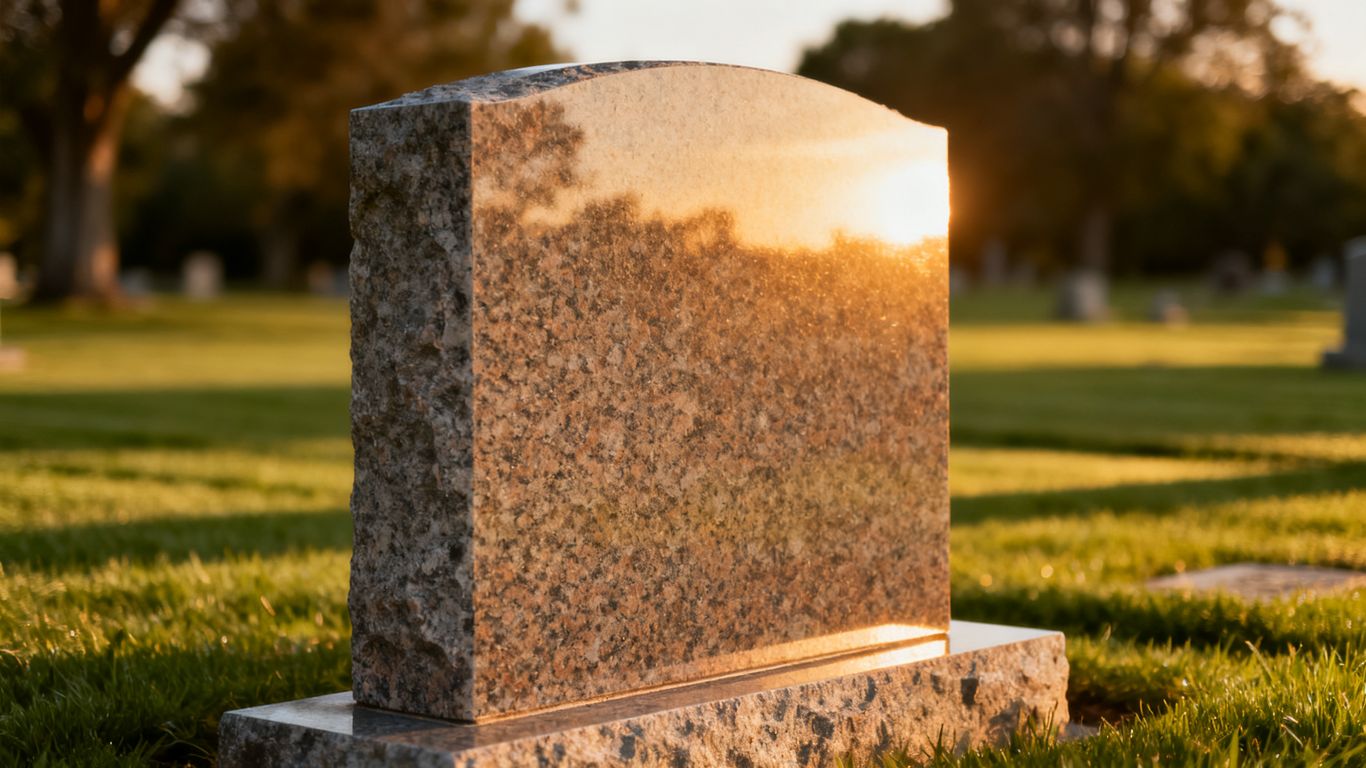 A serene cemetery memorial under soft sunlight
