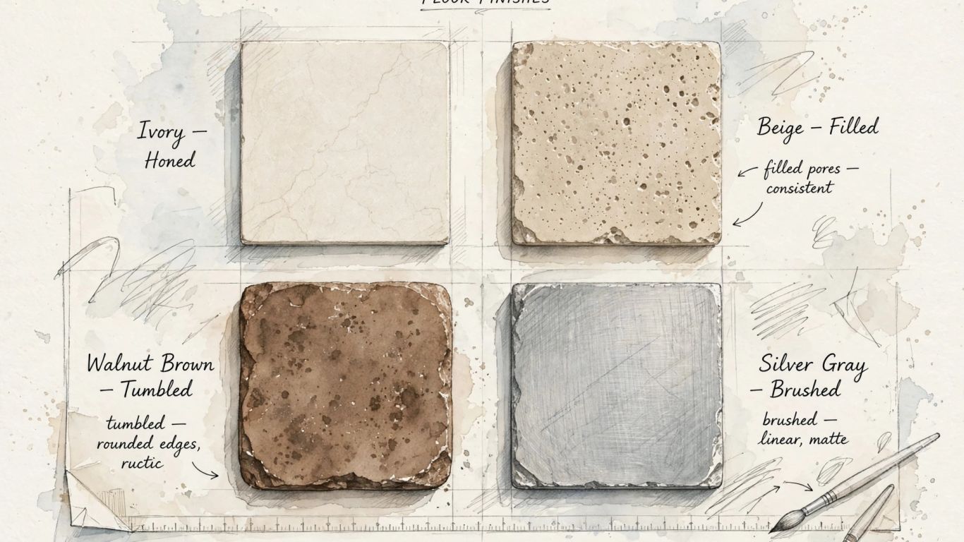 Illustrative sketch of travertine tile finishes