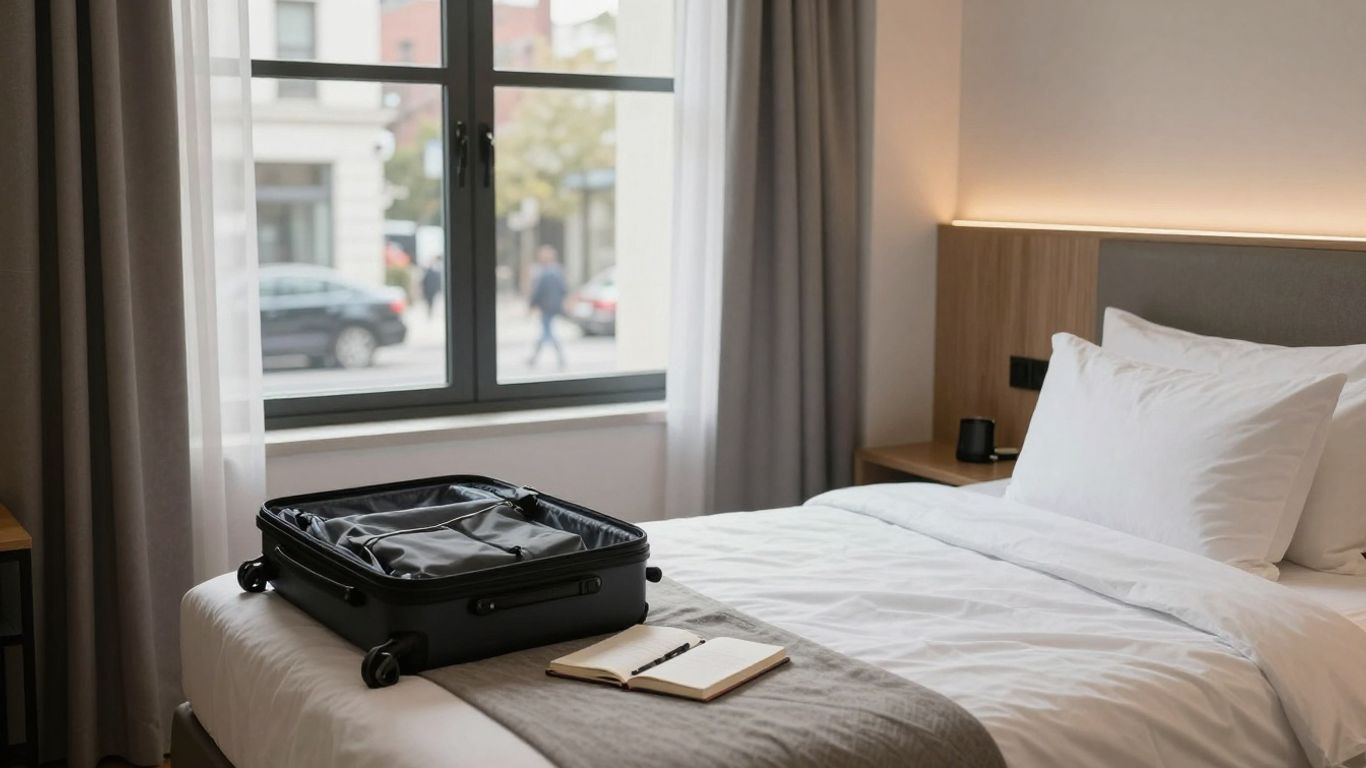 A comfortable solo travel room near a city neighborhood