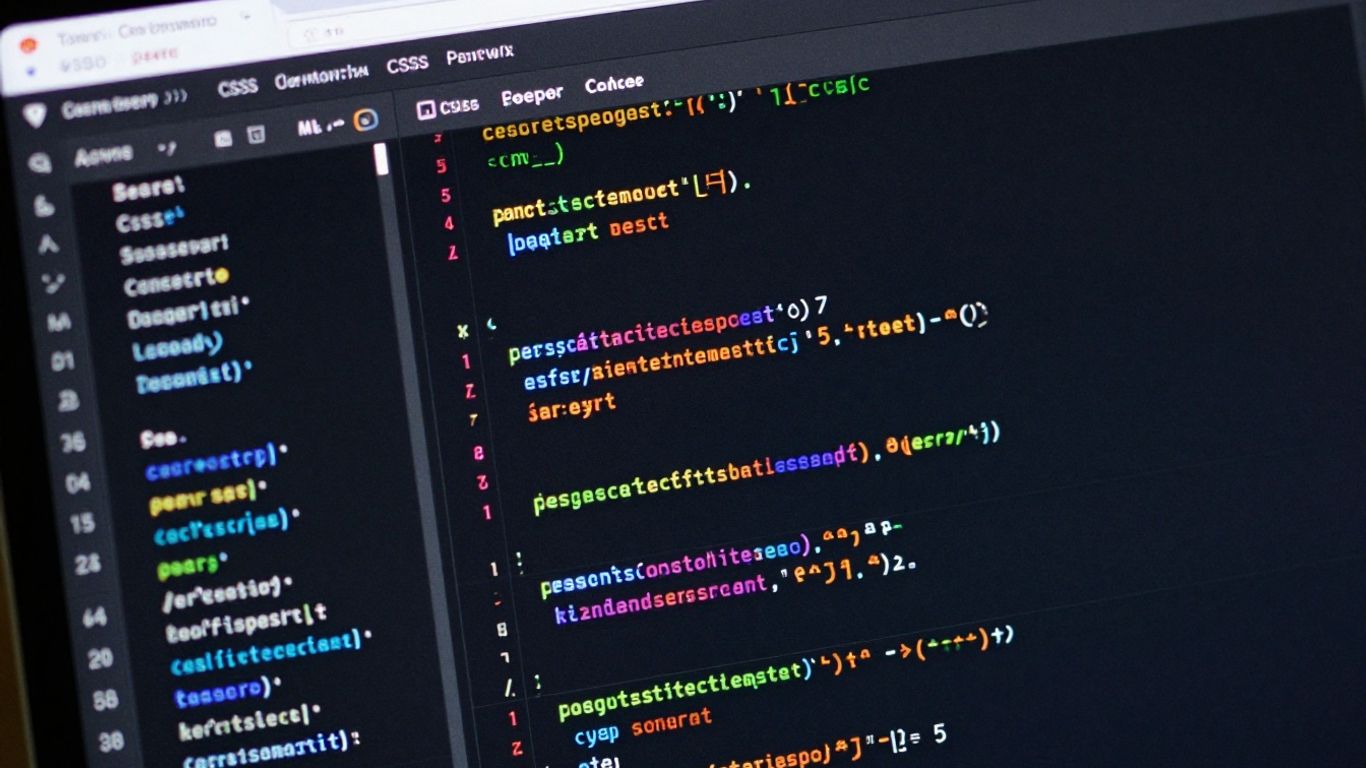 Website CSS code displayed on a screen.