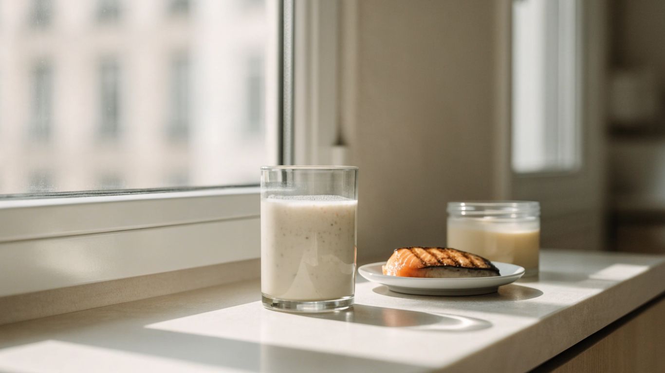 Sunlit moisturizer and a glass of fortified milk