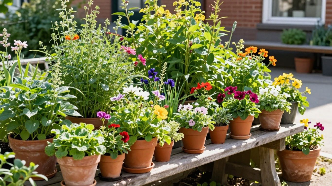 Bunte Blumen und Pflanzen im Stadtgarten