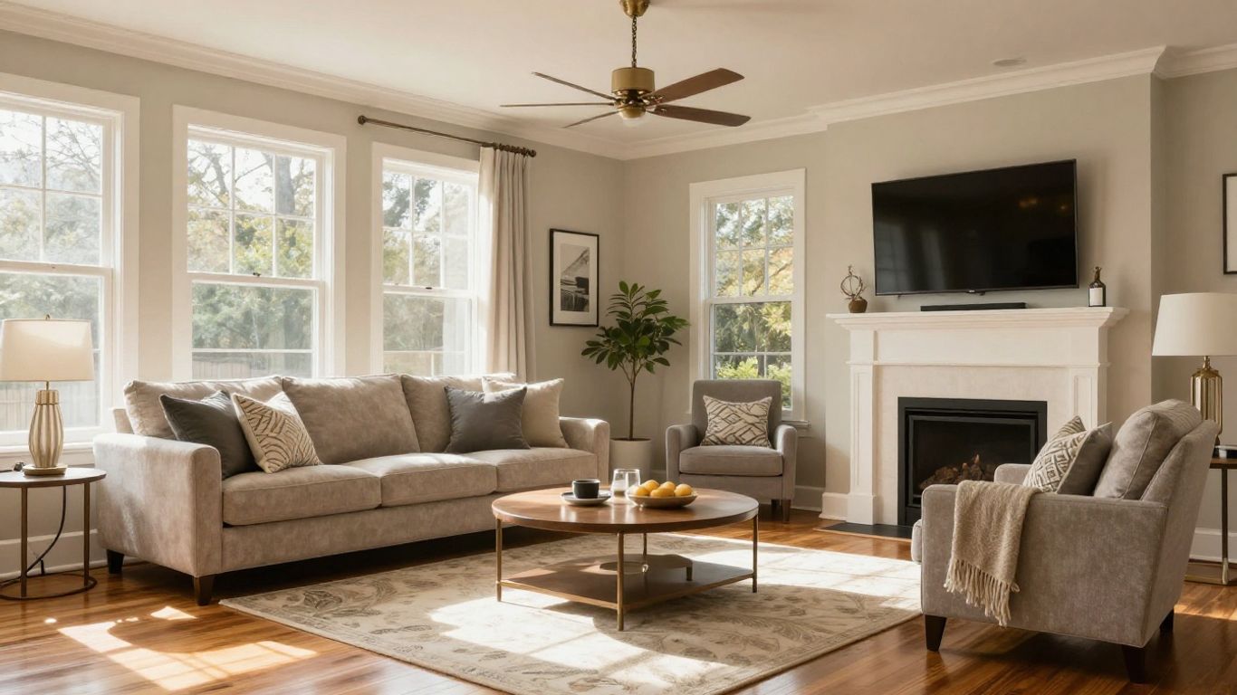 Modern living room in Suwanee, Georgia home makeover.