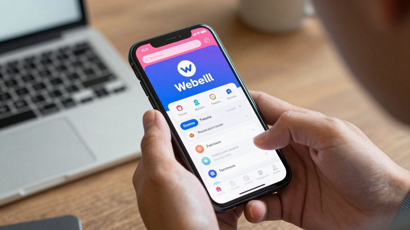 Webull app on a smartphone held by a user.