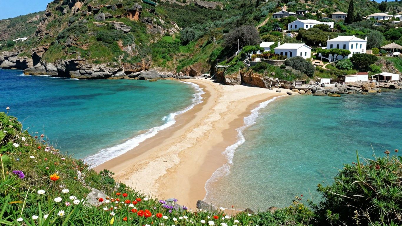 Beautiful beach in Menorca, Spain with clear blue water.