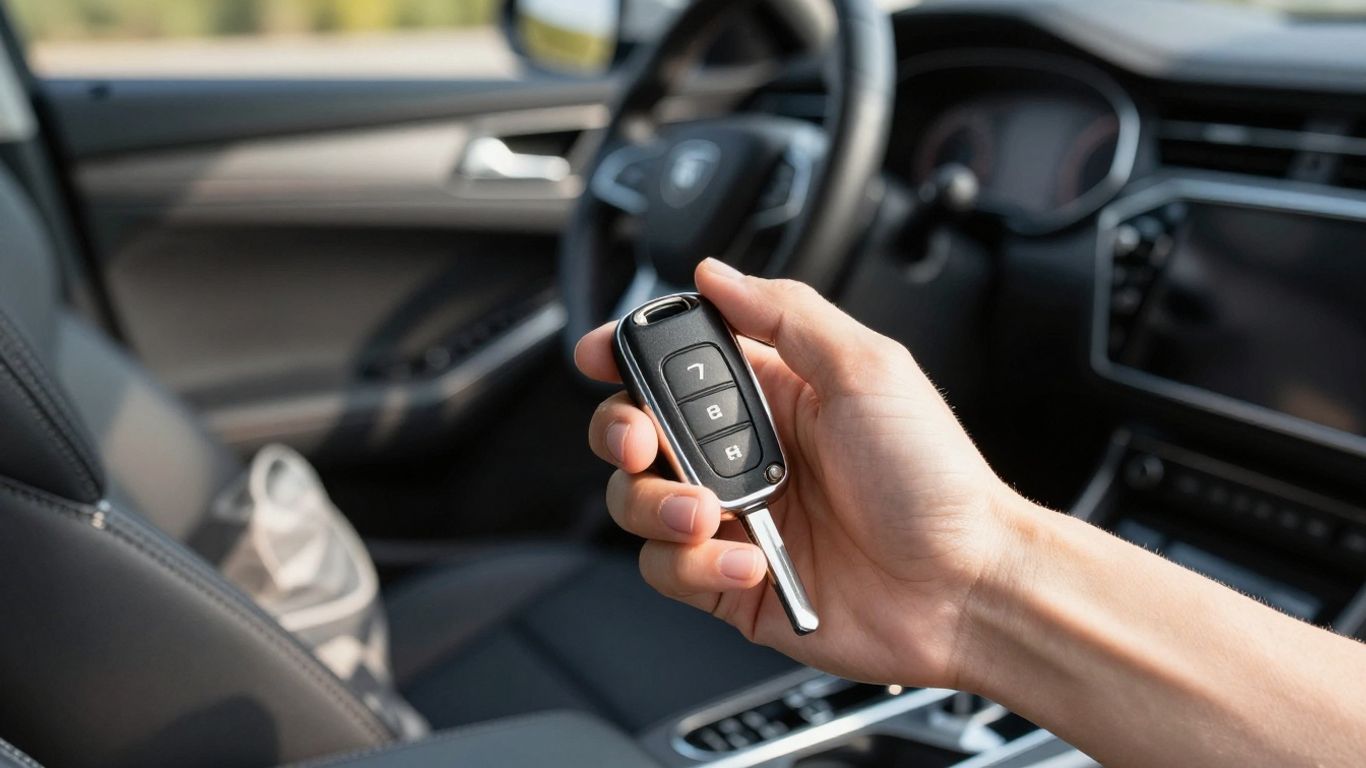 Car key held in hand, ready for a new car.