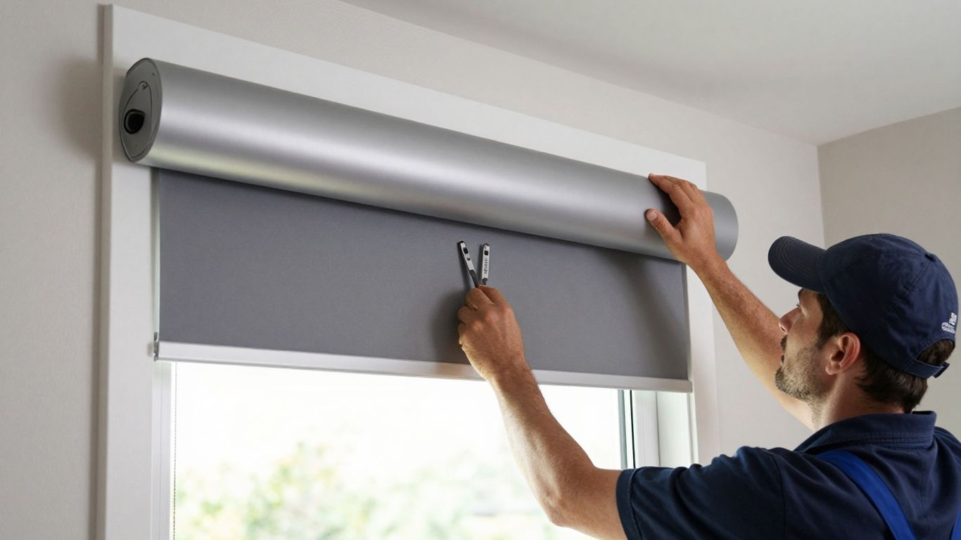 Motorized shade installation in a residential setting.