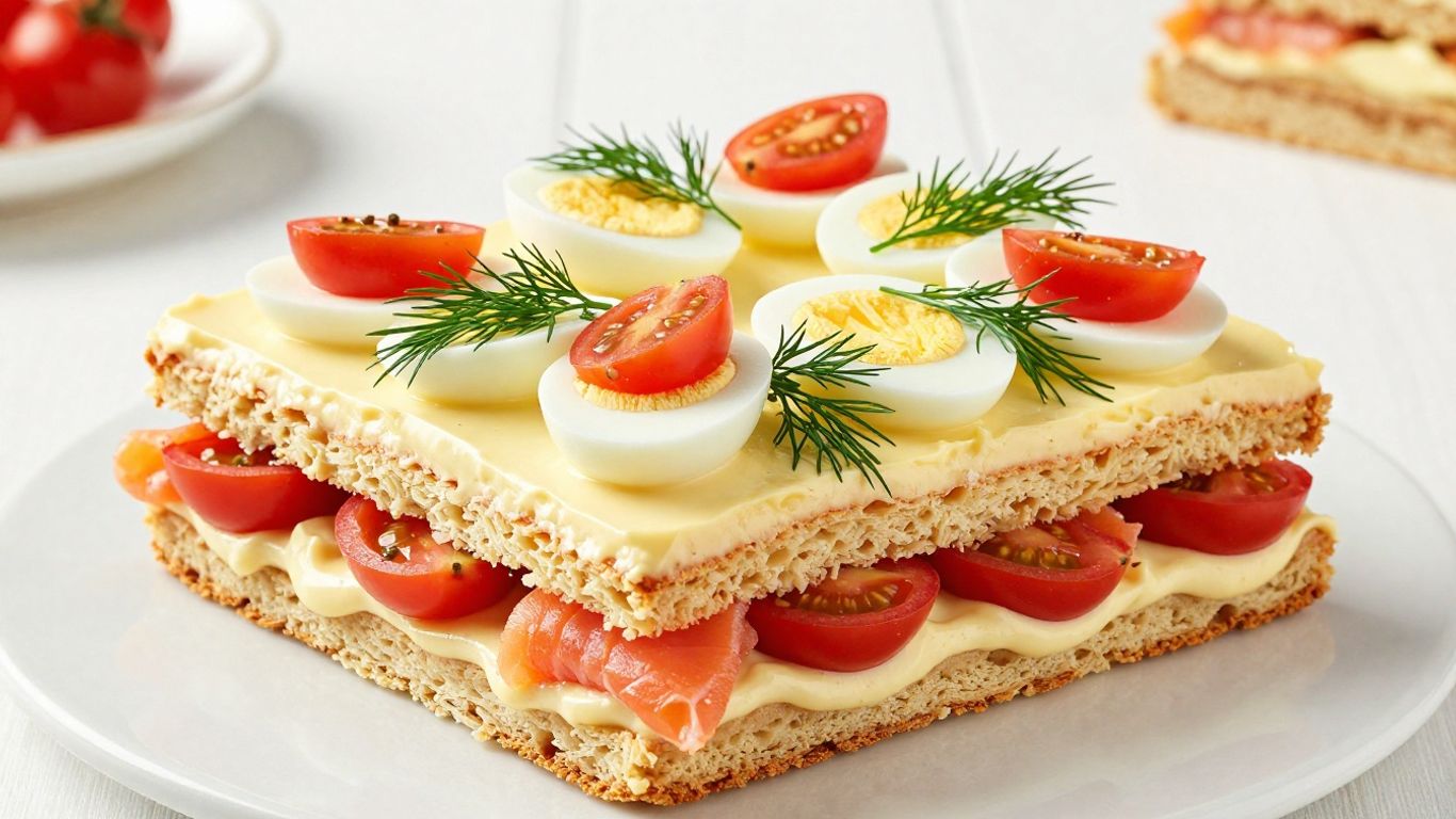 Decorated Swedish smörgåstårta sandwich cake