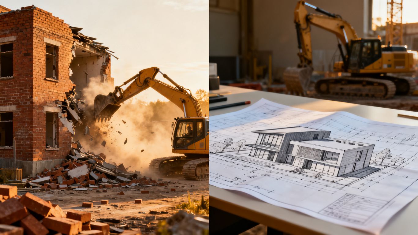 Demolition and construction scenes for summer planning.