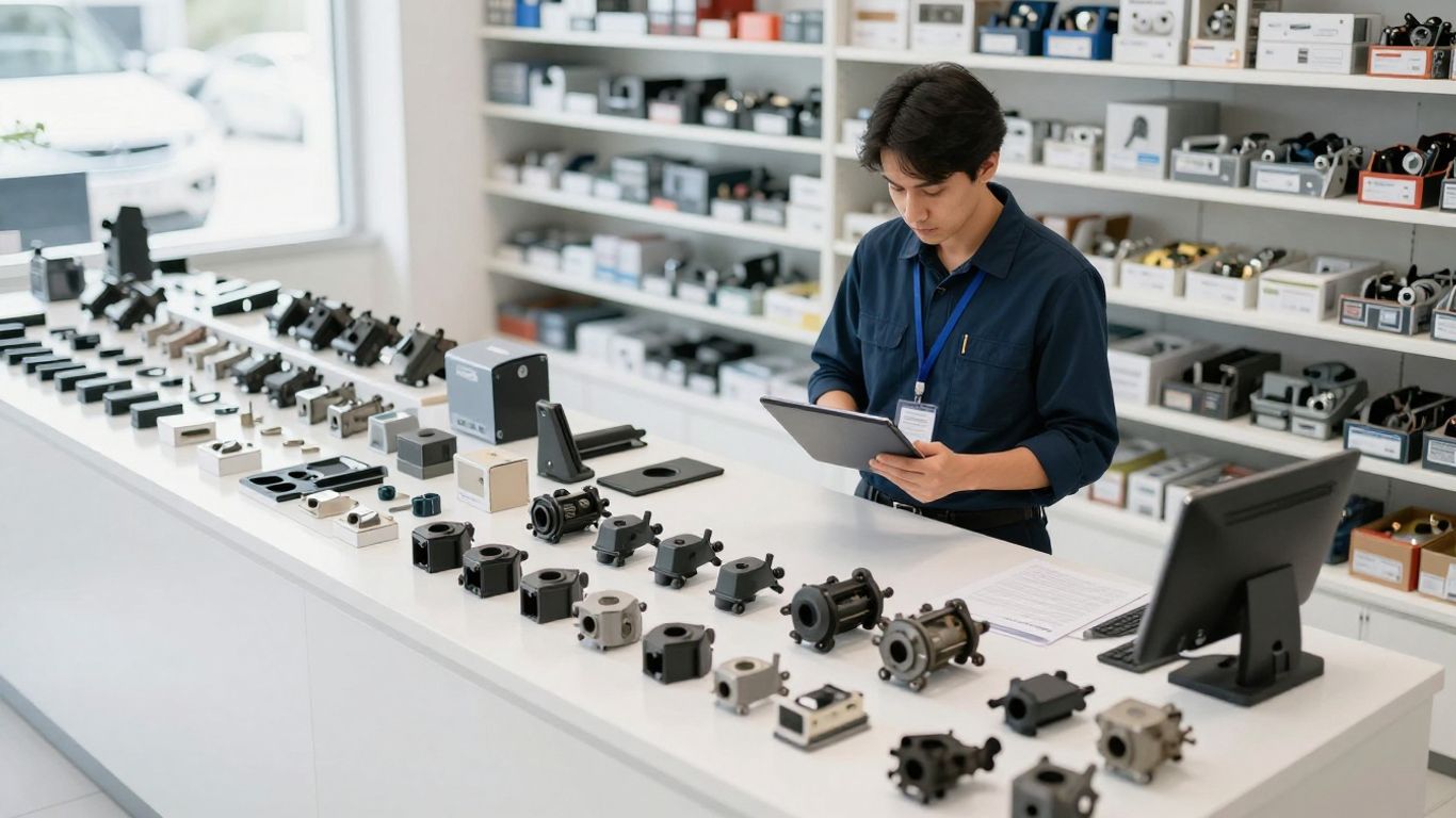 Parts counter with boxed automotive components