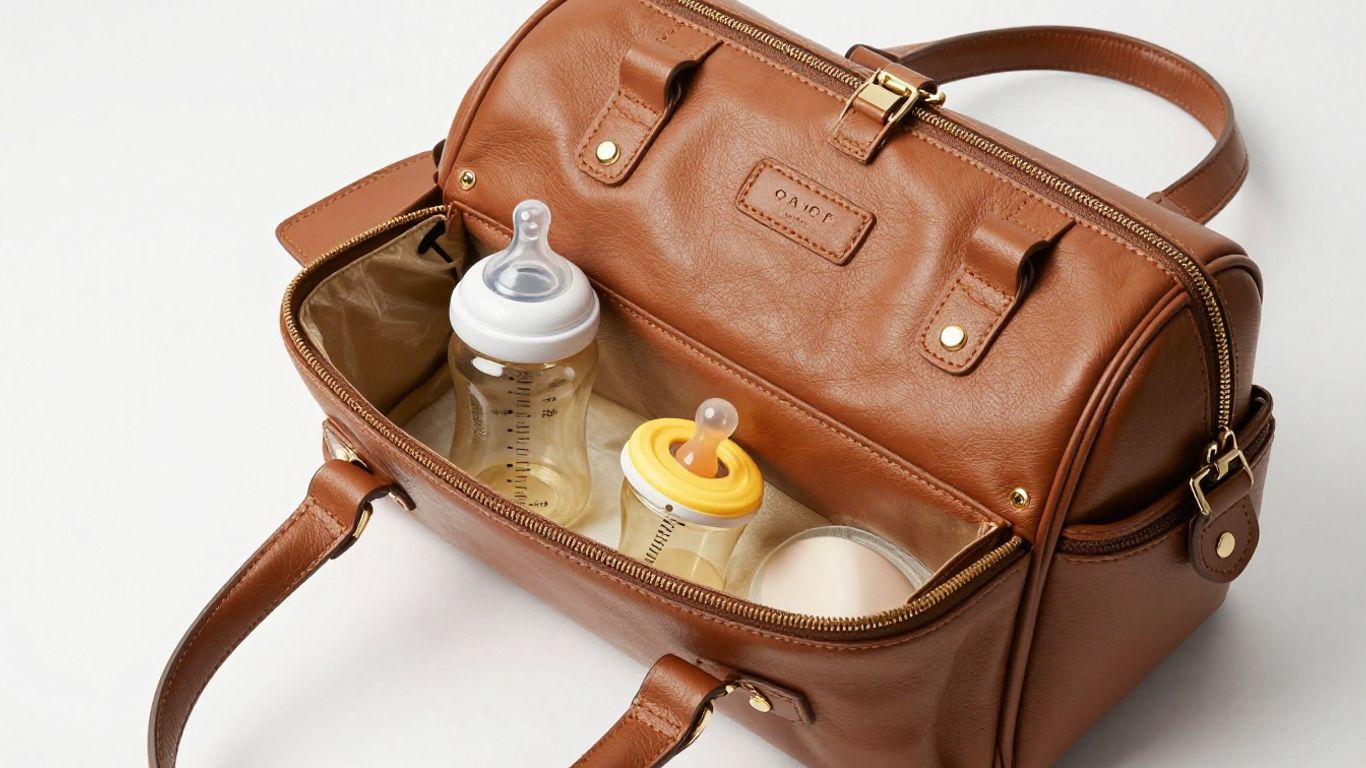 Stylish designer diaper bag with accessories.