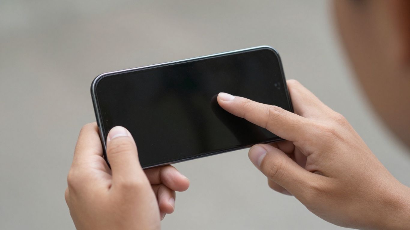 Hænder der holder og tjekker en brugt telefon.