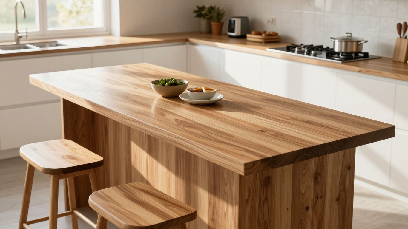 Laminate worktop breakfast bar in a modern kitchen