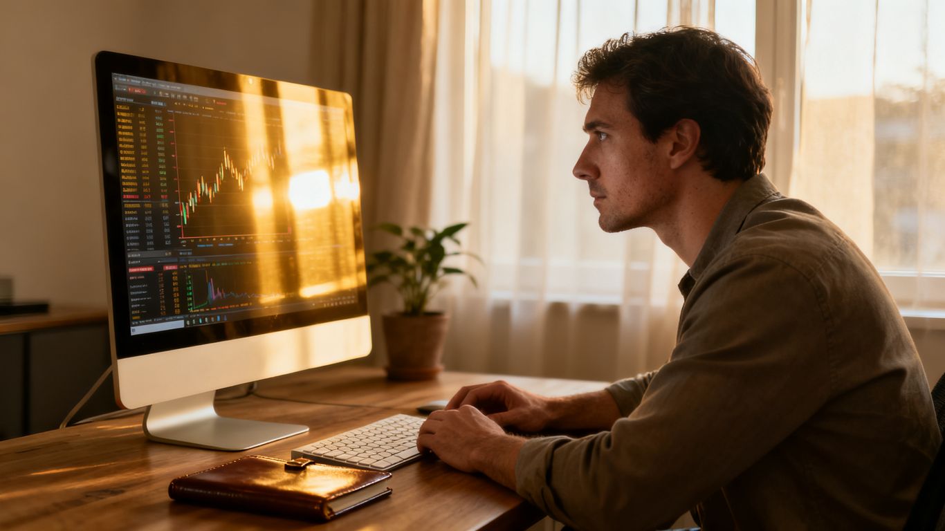 Trader studying gold price movement at a desk