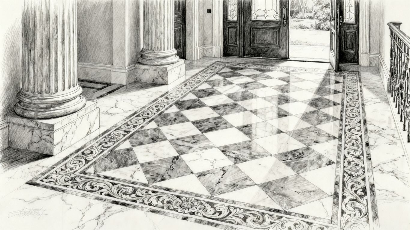 Grand marble entryway with classic checkerboard tile