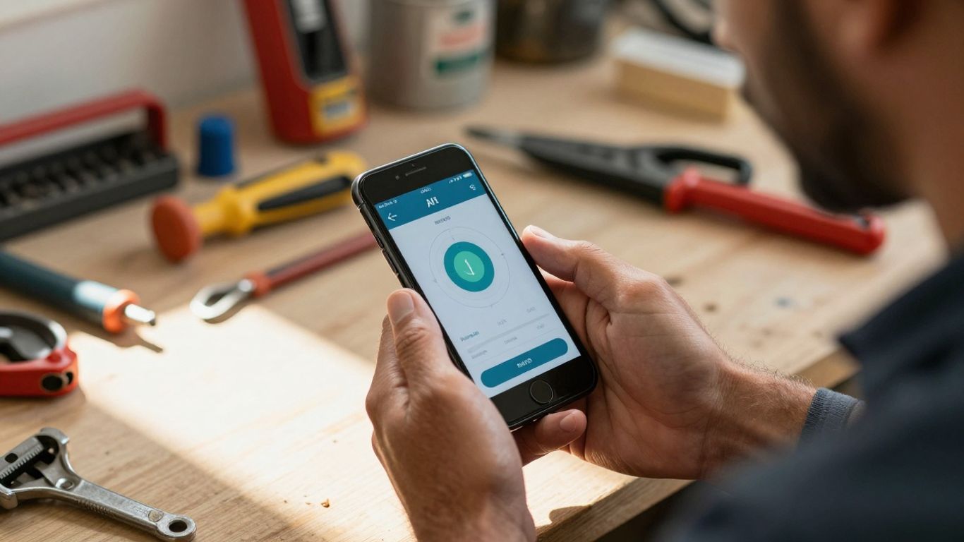Tradie using AI on phone to get more leads.