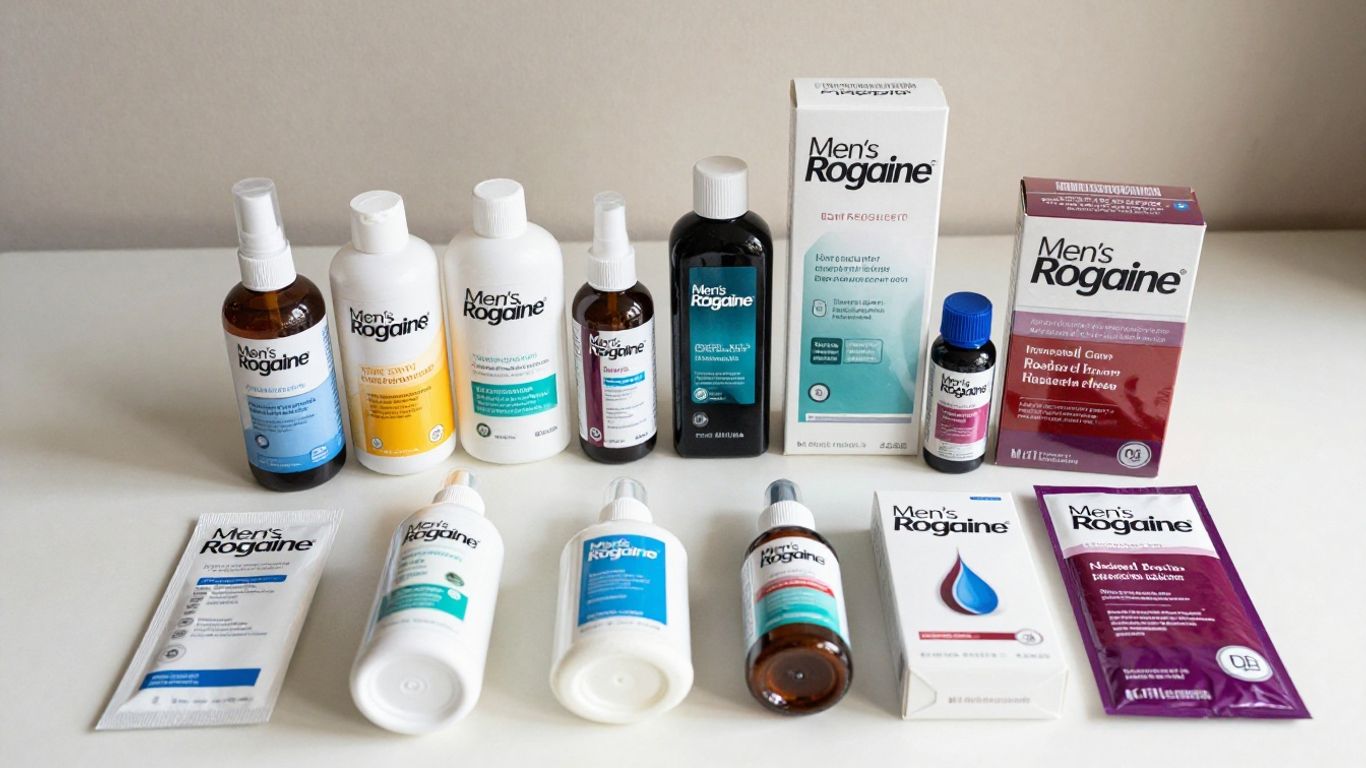 Men's Rogaine hair regrowth products on display.