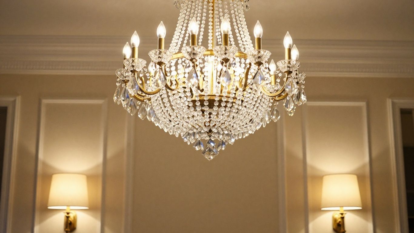 Elegant chandeliers and complementary lighting fixtures in a room.