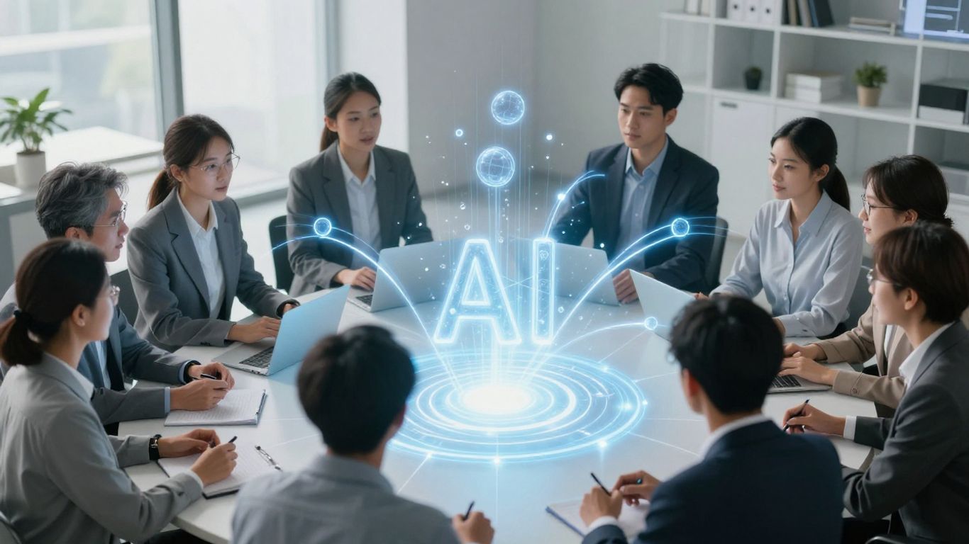 Team collaborating with AI for enhanced productivity.