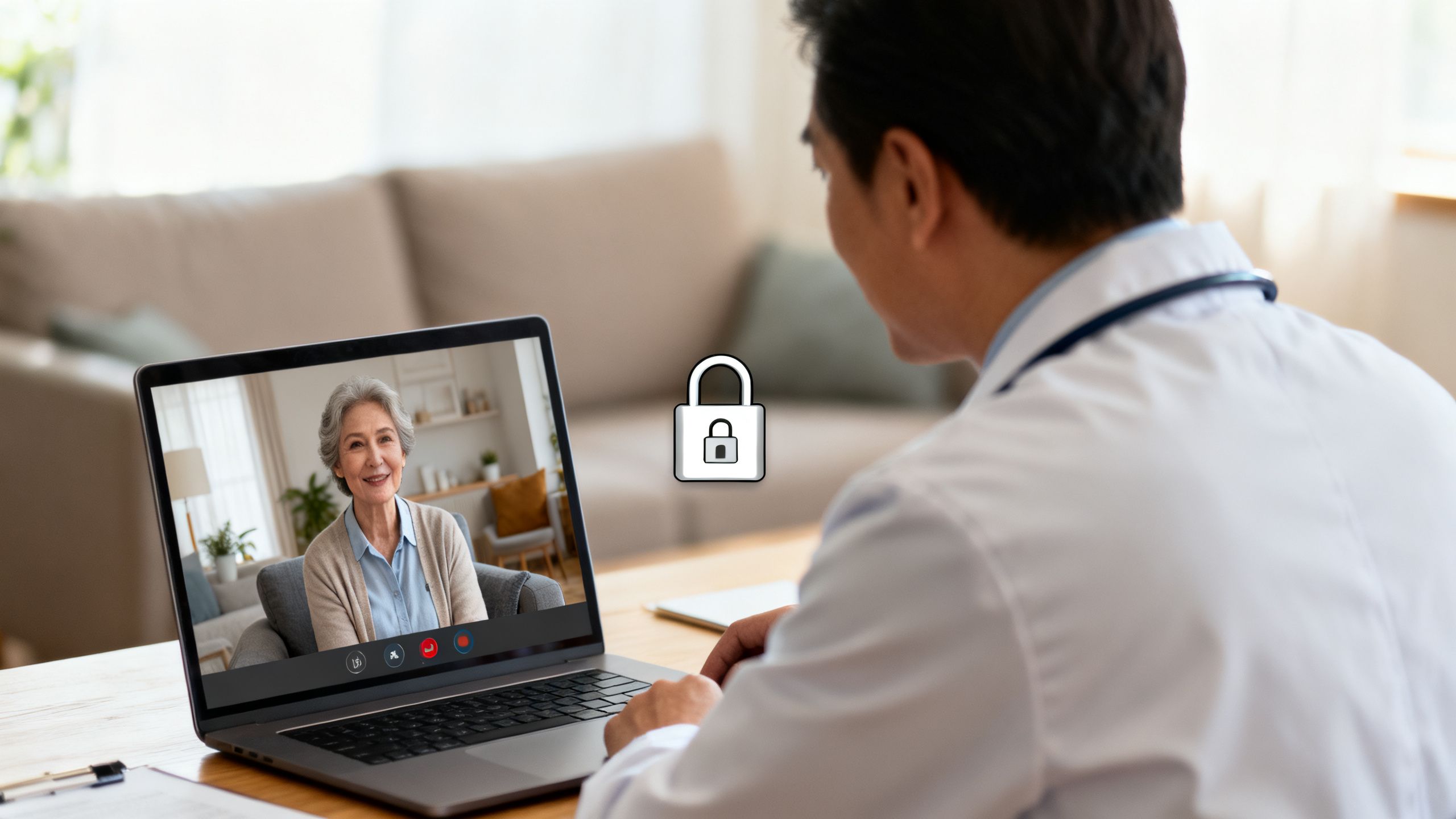 Physician speaking with a patient via secure video call to provide flexible care