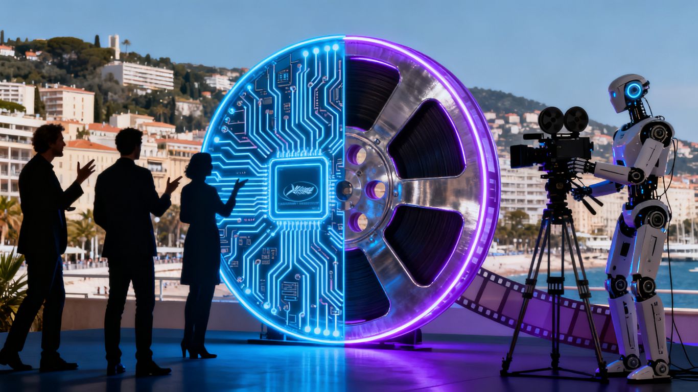 AI and film reel merging at Cannes festival.