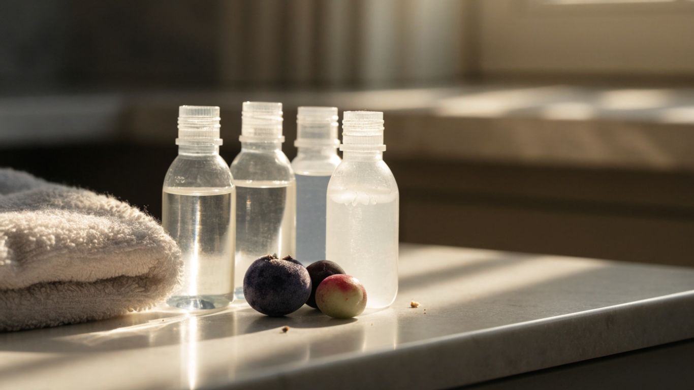 A few lubricant textures beside a folded towel