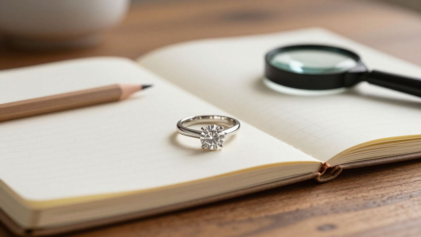 Solitaire diamond ring beside budget notes