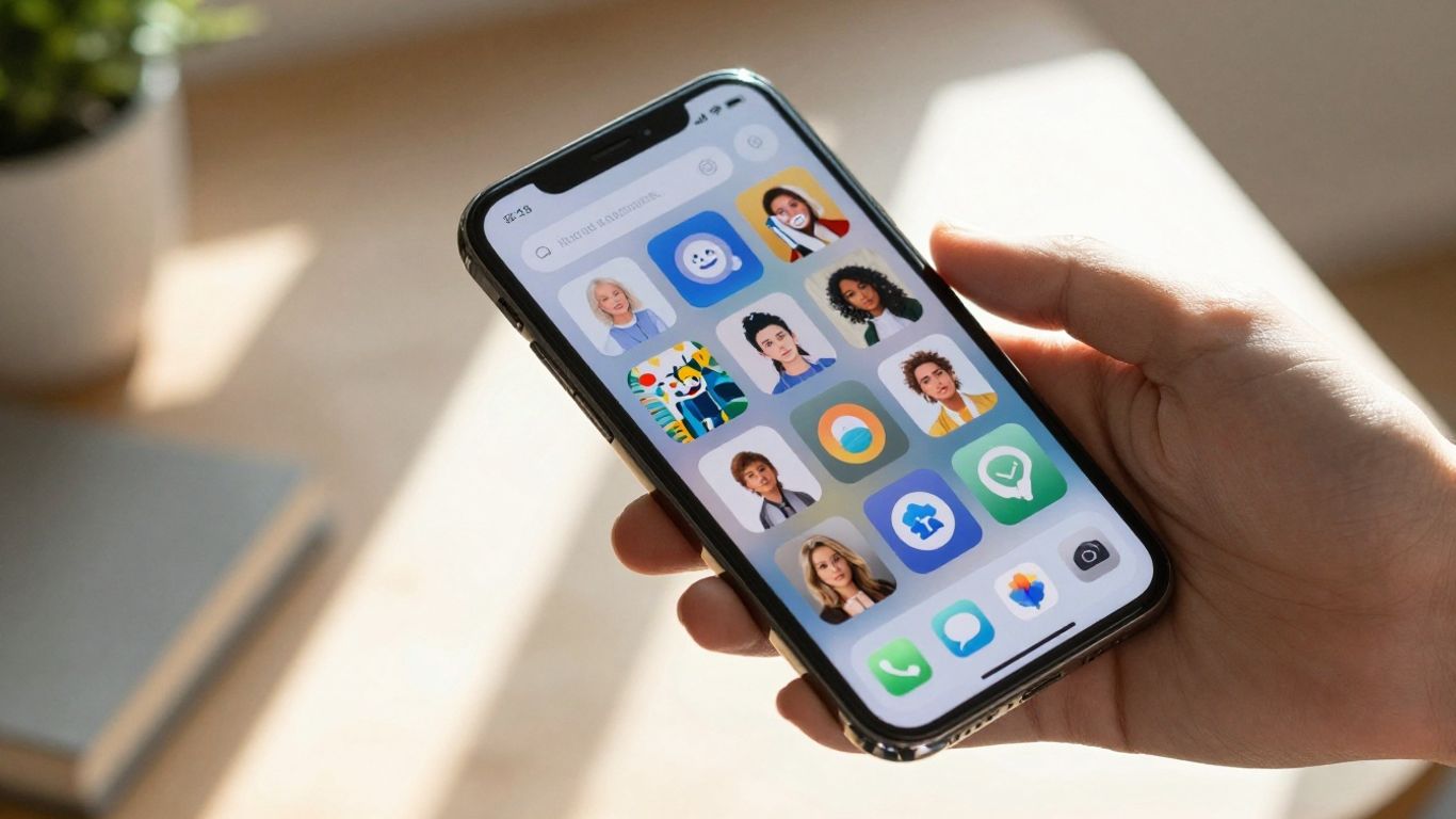 Tela de smartphone com ícones de aplicativos interessantes.