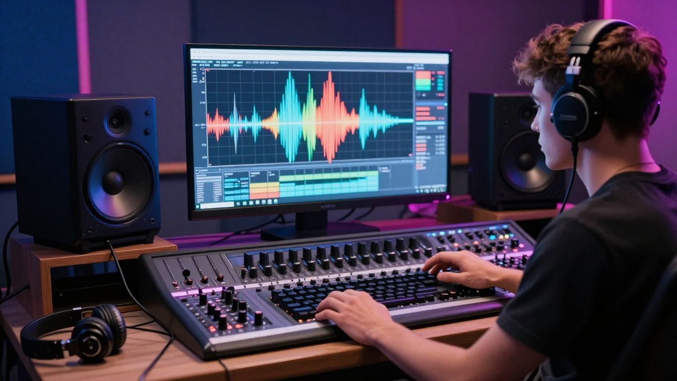 A musician directing synchronized AI visuals
