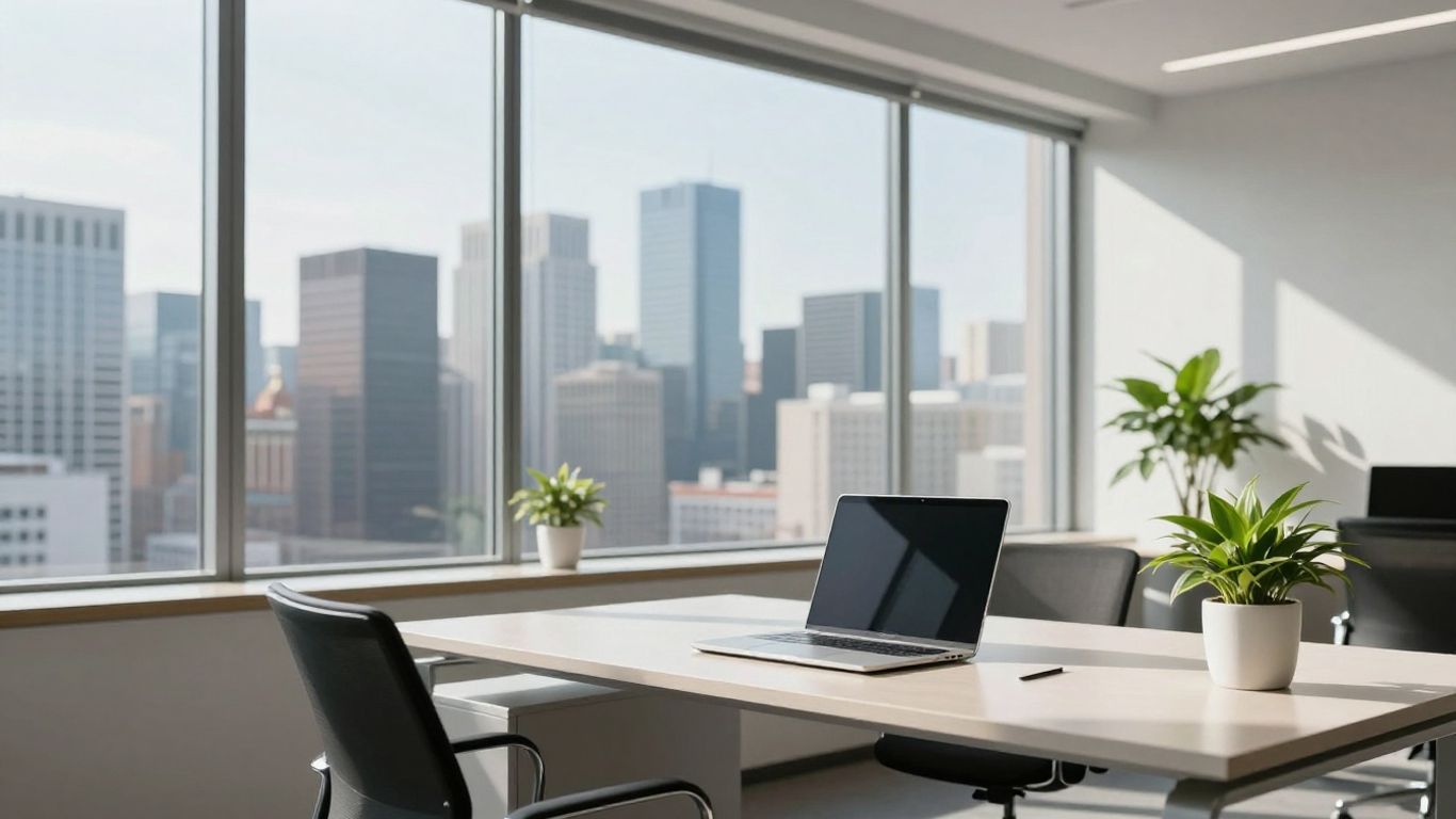 Modern office interior with city view