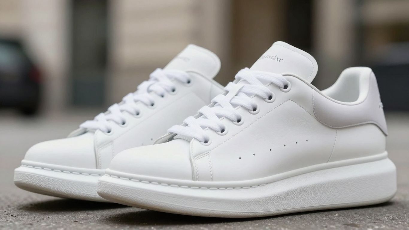 Sneakeri Alexander McQueen eleganți pe fundal urban.
