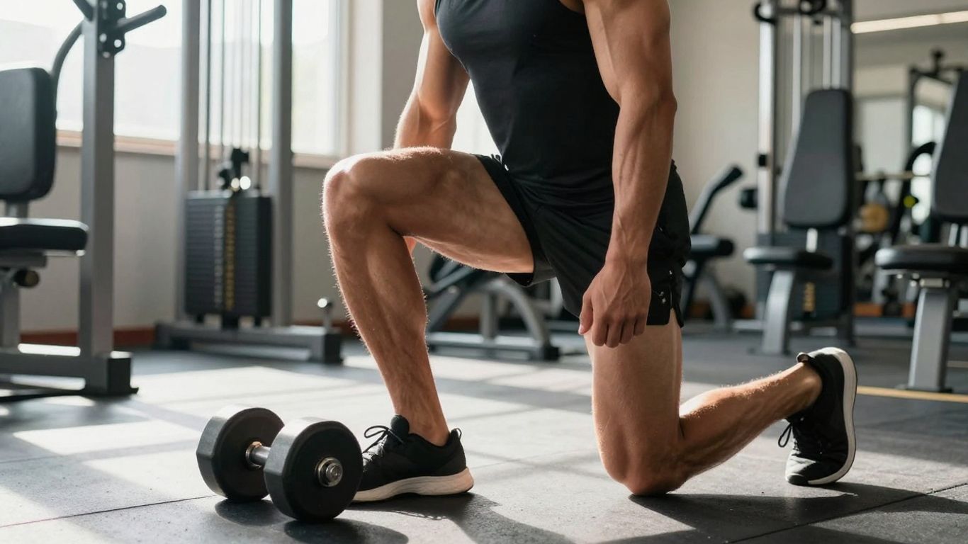 Person doing a single-leg squat in a gym.
