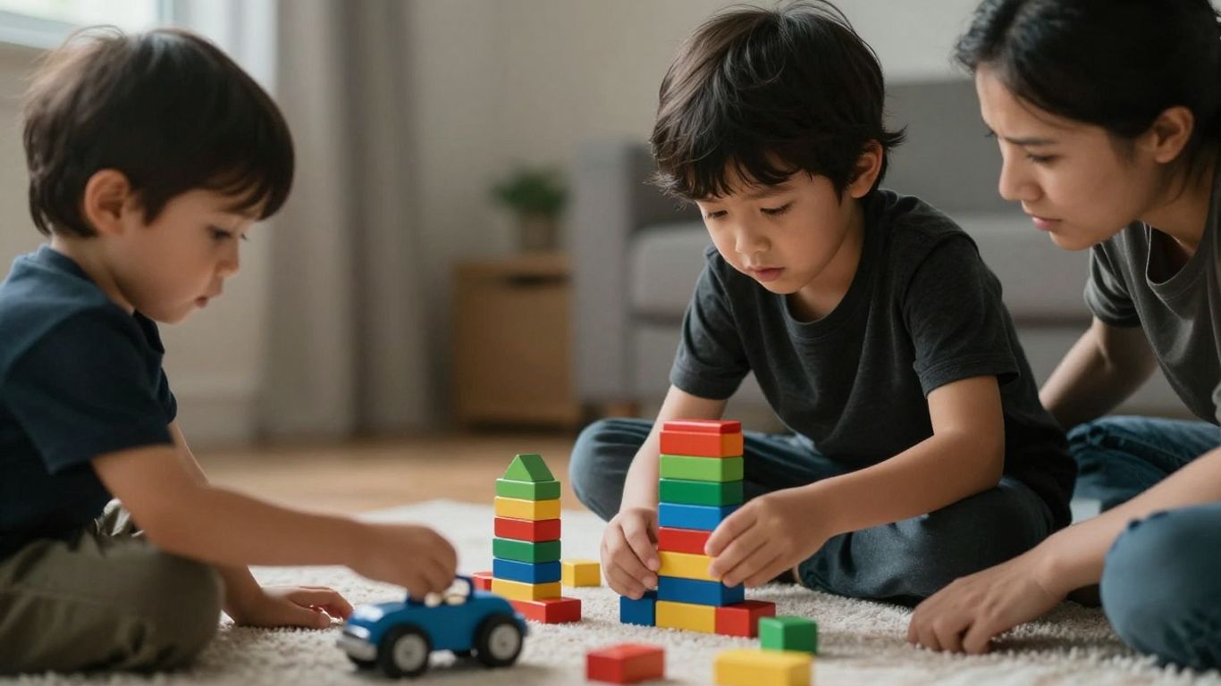 Child performing repetitive actions, parent observing.