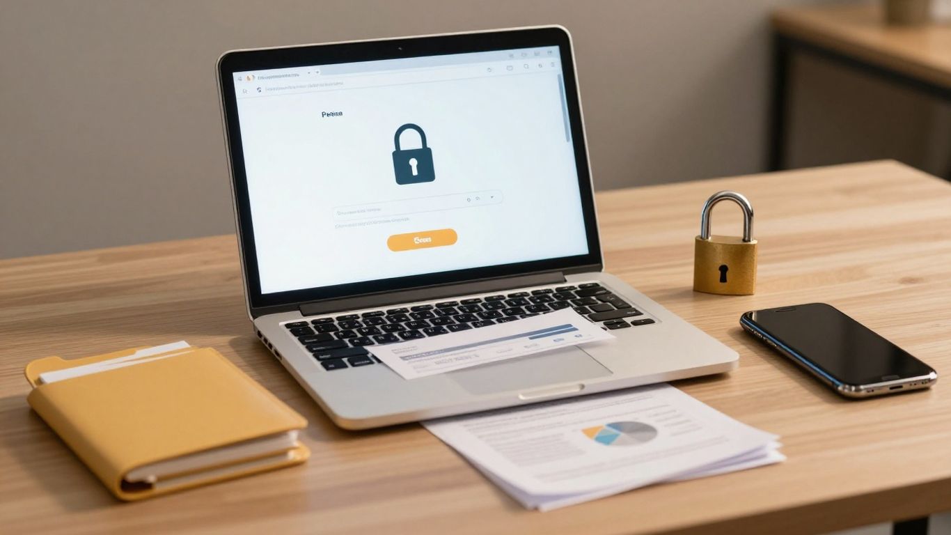 Secure financial document on laptop