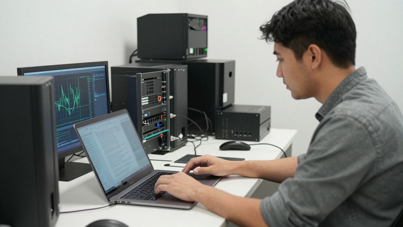 Business owner reviewing a technician’s secure service process
