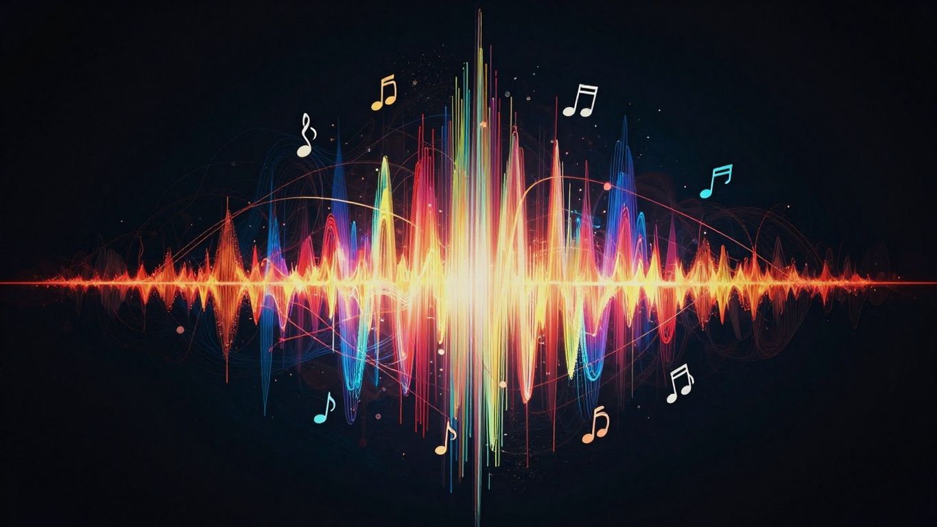Sound wave morphing into musical notes.