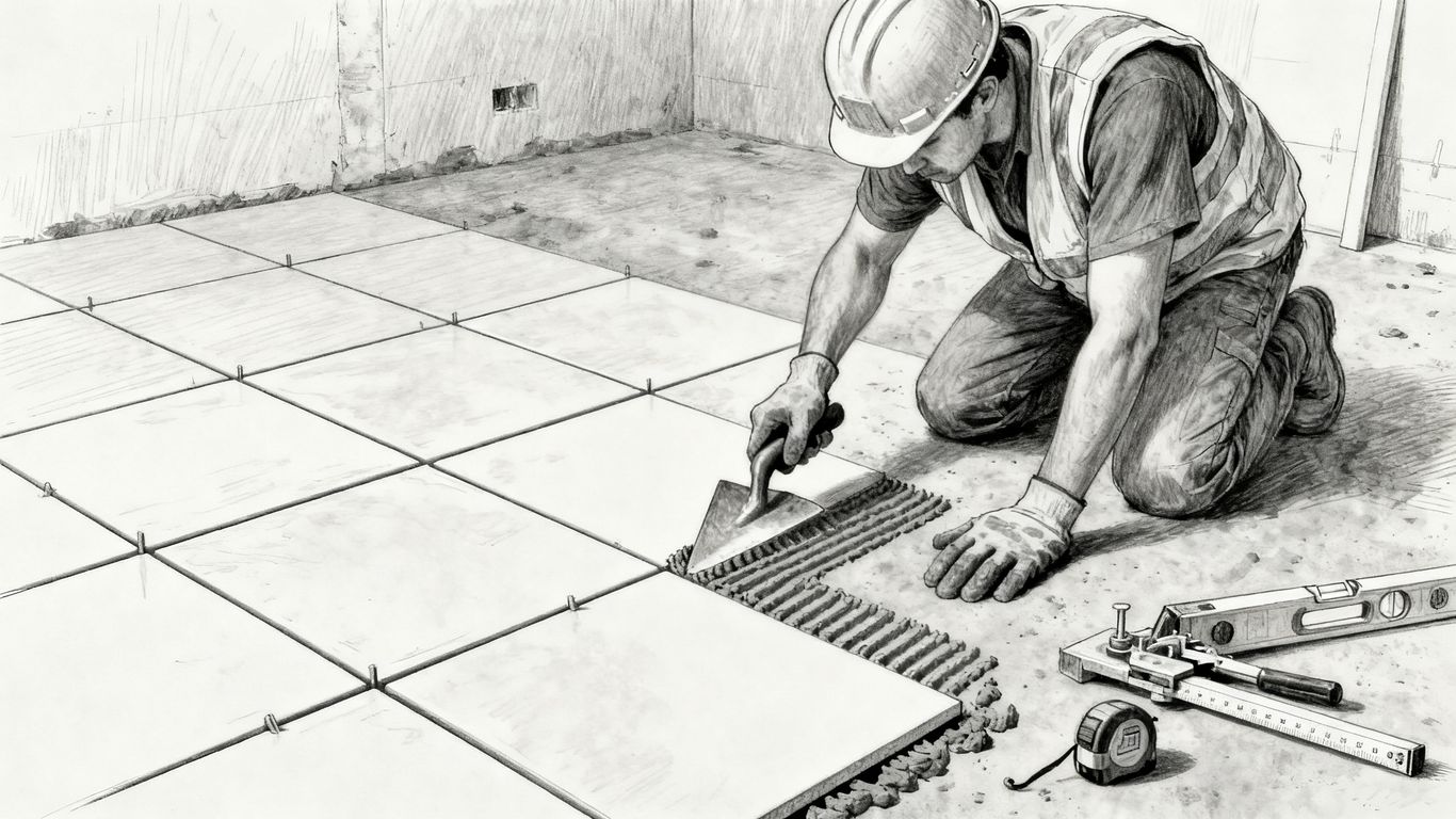 Technical marble tile installation process