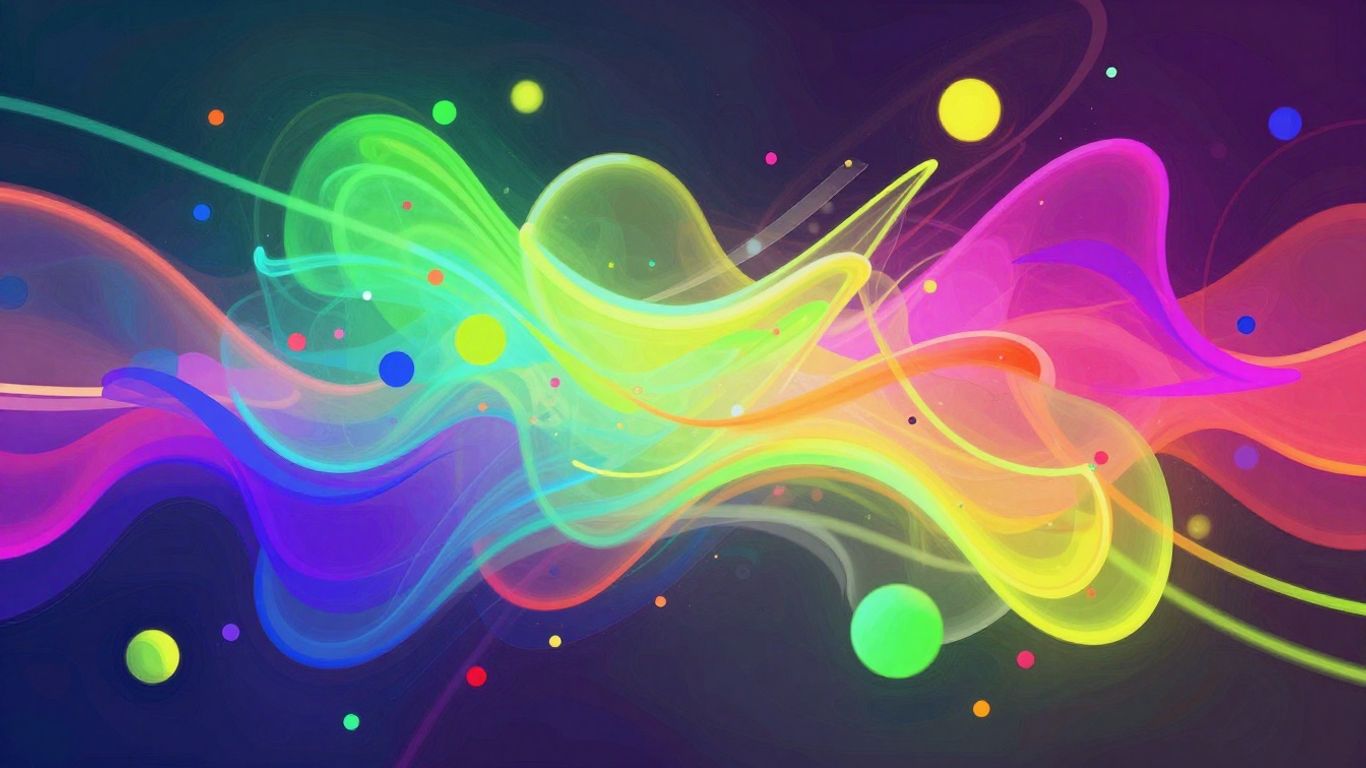 AI music visualizer with colorful abstract shapes and light trails.
