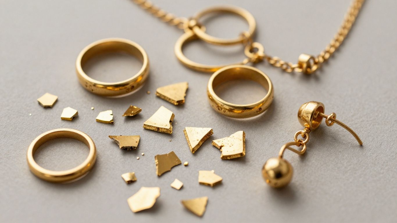 Сломанные золотые украшения, готовые к продаже.
