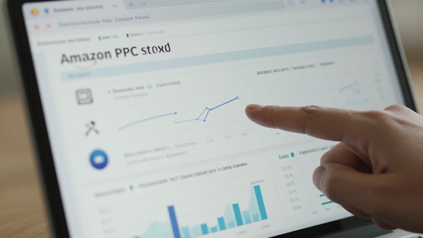 Amazon PPC campaign data on a laptop screen.
