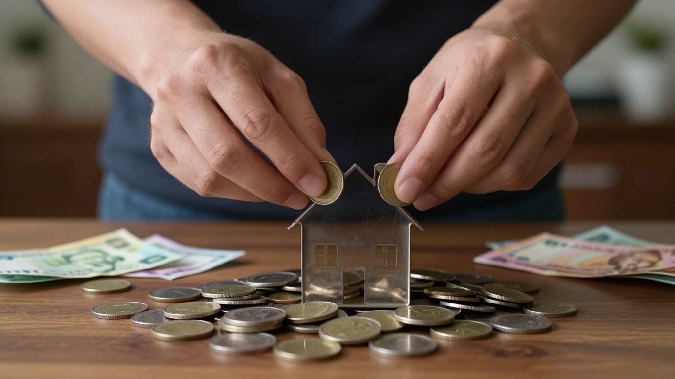 Persona ahorrando dinero en una alcancía.